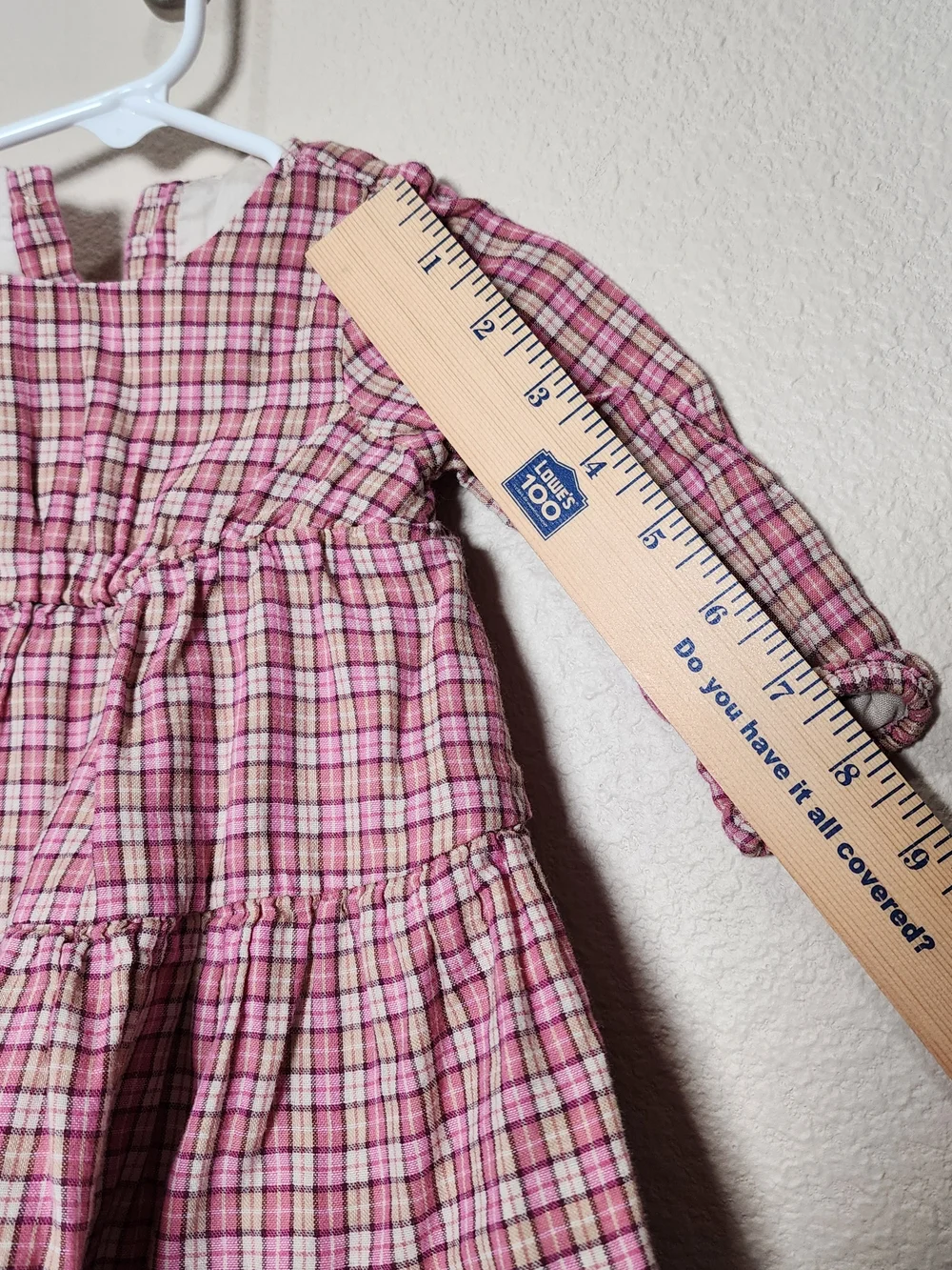 Pink Cotton Plaid Long-Sleeve Girls' Peasant Dress Cottagecore
